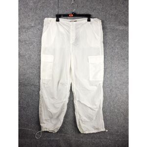 White Fox Parachute Cargo‎ Pants Women's Large White Baggy Y2K Adjustable